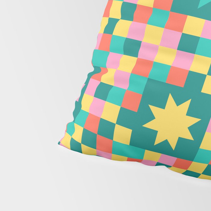 Colorful Quilt Plaid geometric pattern teal and pink Pillow Sham Gallery Image 4