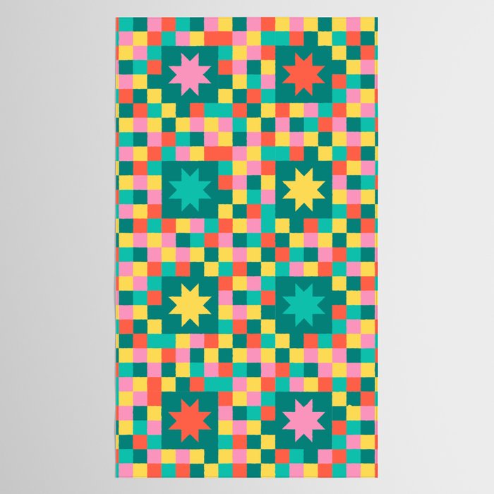 Colorful Quilt Plaid geometric pattern teal and pink Tablecloth Gallery Image 2