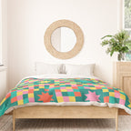 Colorful Quilt Plaid geometric pattern teal and pink Duvet Cover Gallery Image 3