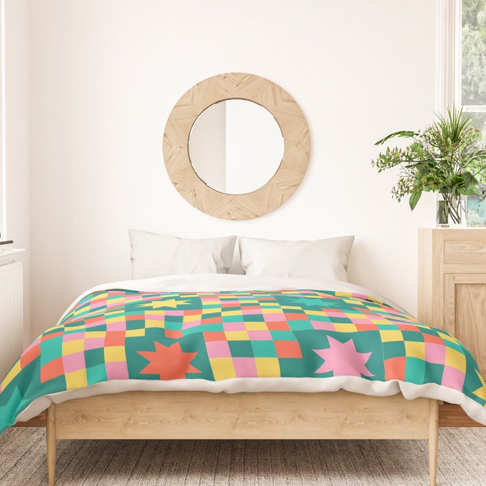 Colorful Quilt Plaid geometric pattern teal and pink Duvet Cover Gallery Image 3