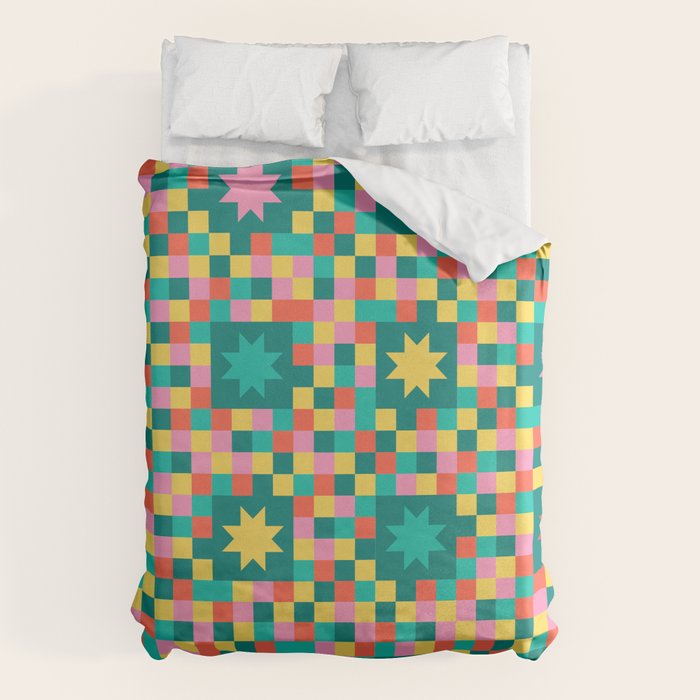 Colorful Quilt Plaid geometric pattern teal and pink Duvet Cover Gallery Image 6