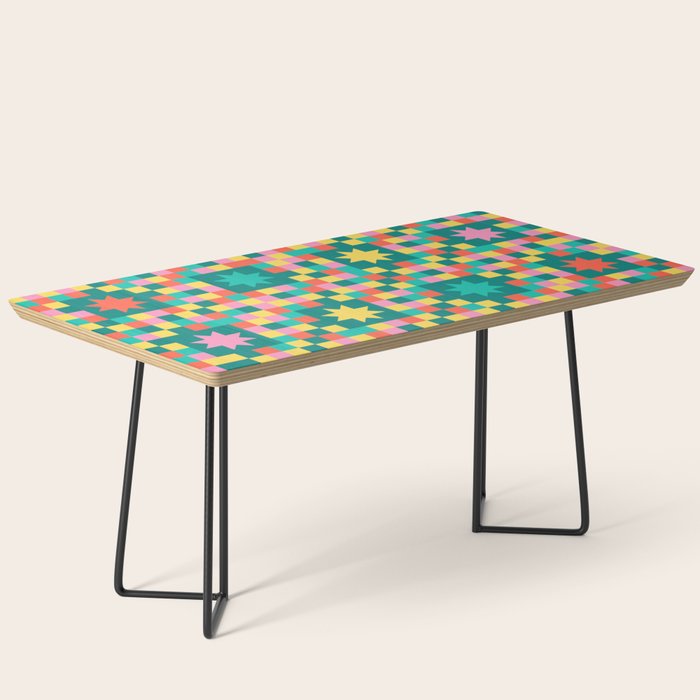 Colorful Quilt Plaid geometric pattern teal and pink Coffee Table Gallery Image 1