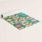 Colorful Quilt Plaid geometric pattern teal and pink Yoga Mat Gallery Image 2