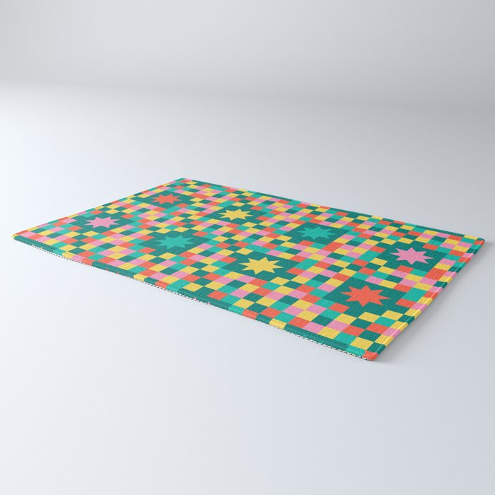 Colorful Quilt Plaid geometric pattern teal and pink Rug Gallery Image 3