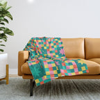 Colorful Quilt Plaid geometric pattern teal and pink Throw Blanket Gallery Image 1