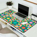 Colorful Quilt Plaid geometric pattern teal and pink Desk Mat Gallery Image 2