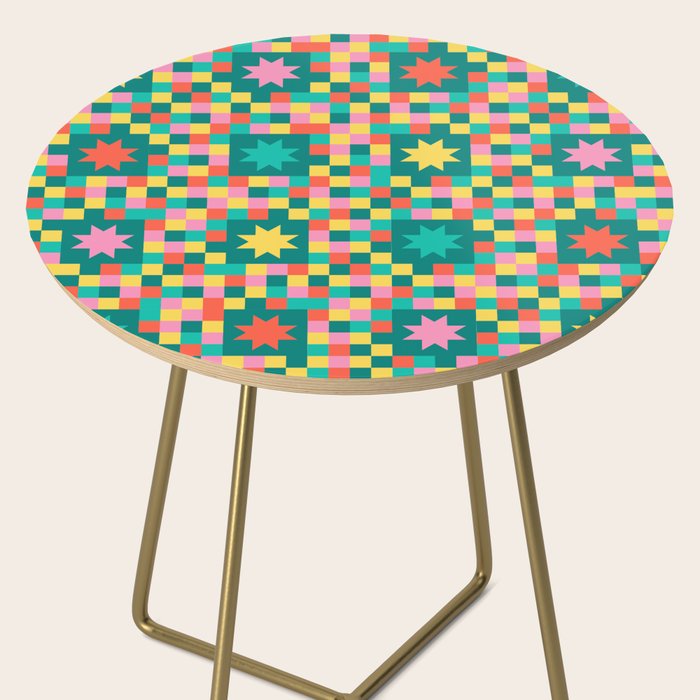 Colorful Quilt Plaid geometric pattern teal and pink Side Table Gallery Image 2