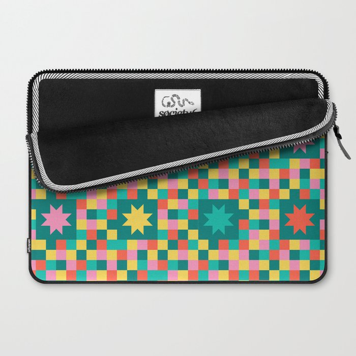 Colorful Quilt Plaid geometric pattern teal and pink Laptop Sleeve Gallery Image 2