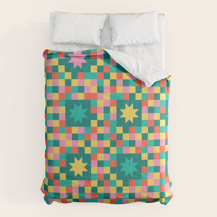 Colorful Quilt Plaid geometric pattern teal and pink Comforter Gallery Image 6