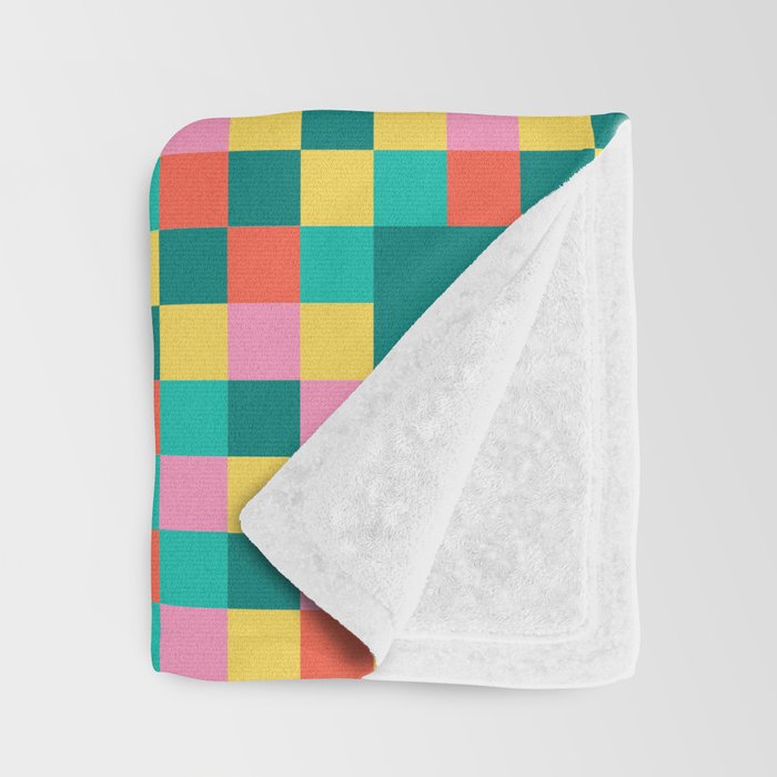 Colorful Quilt Plaid geometric pattern teal and pink Throw Blanket Gallery Image 3