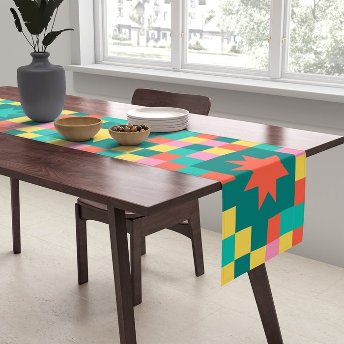 Colorful Quilt Plaid geometric pattern teal and pink Table Runner Gallery Image 2