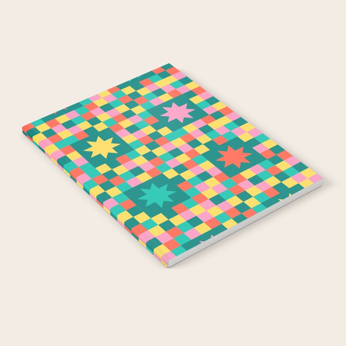 Colorful Quilt Plaid geometric pattern teal and pink Notebook Gallery Image 2