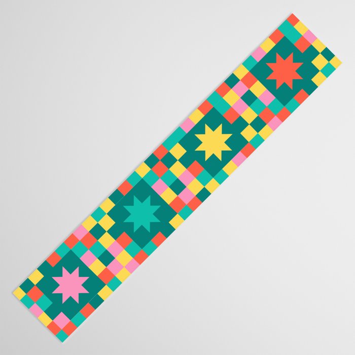 Colorful Quilt Plaid geometric pattern teal and pink Table Runner Gallery Image 3