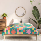 Colorful Quilt Plaid geometric pattern teal and pink Comforter Gallery Image 3