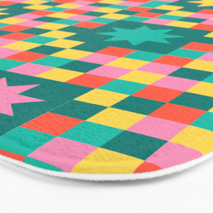 Colorful Quilt Plaid geometric pattern teal and pink Bath Mat Gallery Image 3