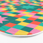 Colorful Quilt Plaid geometric pattern teal and pink Bath Mat Gallery Image 3