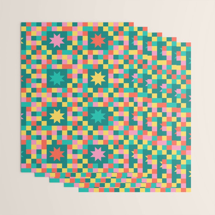 Colorful Quilt Plaid geometric pattern teal and pink Wrapping Paper Gallery Image 3