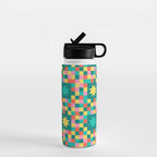 Colorful Quilt Plaid geometric pattern teal and pink Water Bottle Gallery Image 1