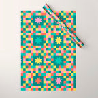 Colorful Quilt Plaid geometric pattern teal and pink Wrapping Paper Gallery Image 1
