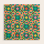 Colorful Quilt Plaid geometric pattern teal and pink Wood Wall Art Gallery Image 1
