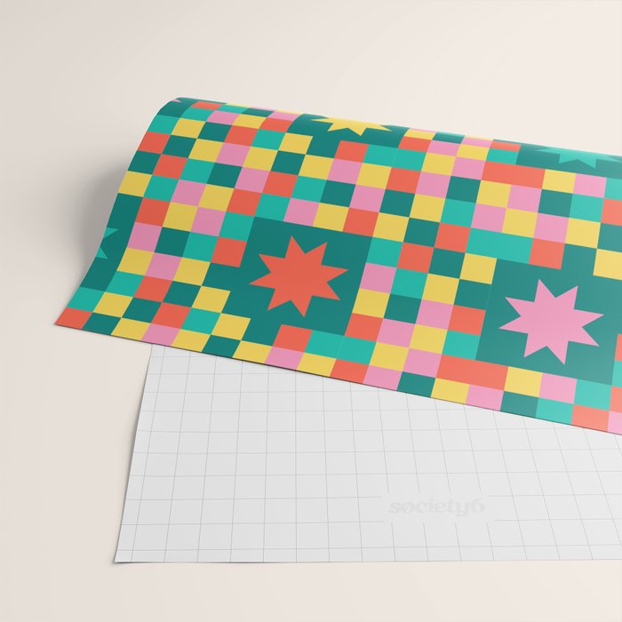 Colorful Quilt Plaid geometric pattern teal and pink Wrapping Paper Gallery Image 2