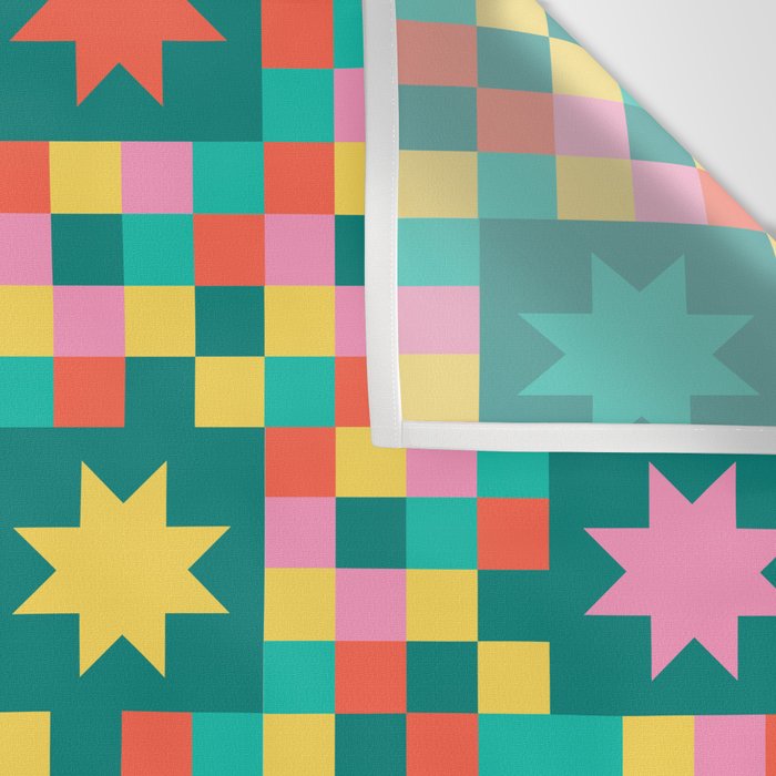 Colorful Quilt Plaid geometric pattern teal and pink Wall Tapestry Gallery Image 3