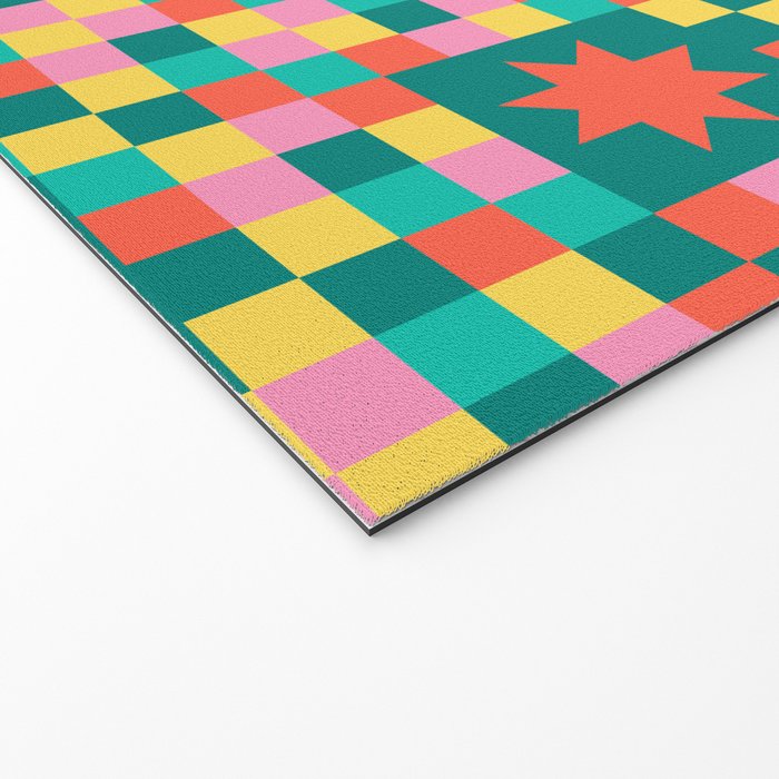 Colorful Quilt Plaid geometric pattern teal and pink Welcome Mat Gallery Image 2