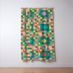 Colorful Quilt Plaid geometric pattern teal and pink Window Curtain Gallery Image 3