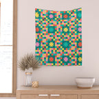 Colorful Quilt Plaid geometric pattern teal and pink Wall Tapestry Gallery Image 2