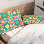 Colorful Quilt Plaid geometric pattern teal and pink Pillow Sham Gallery Image 2