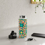 Colorful Quilt Plaid geometric pattern teal and pink Water Bottle Gallery Image 4