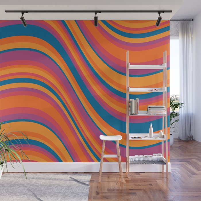Wavy Stripes III - Retro Rainbow Wall Mural Gallery Image 1
