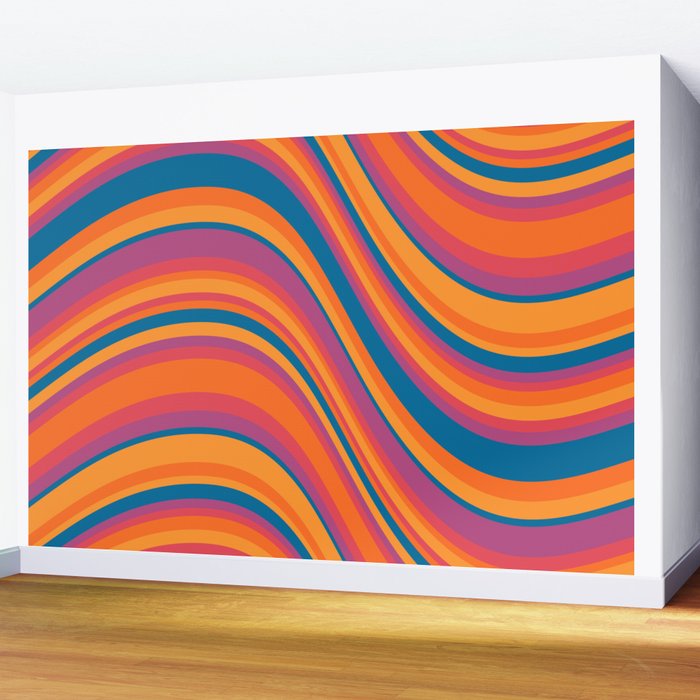 Wavy Stripes III - Retro Rainbow Wall Mural Gallery Image 2
