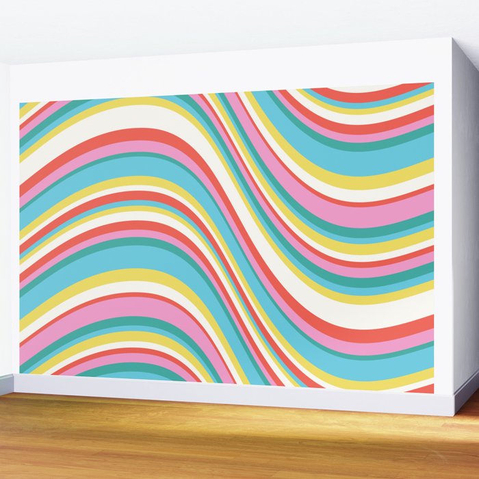  Wavy Stripes II - 60s Candy Rainbow Wall Mural Gallery Image 2