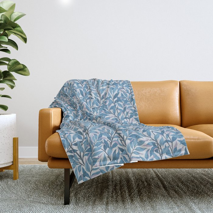 Romantic Botanica - Foliage in Light Blue Throw Blanket Gallery Image 1