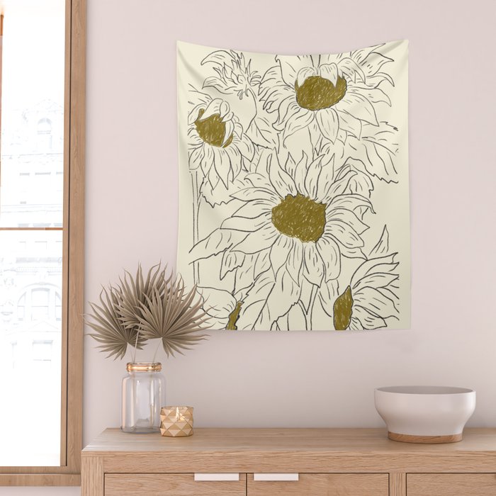 Minimalist Sunflowers 2 Wall Tapestry Gallery Image 2