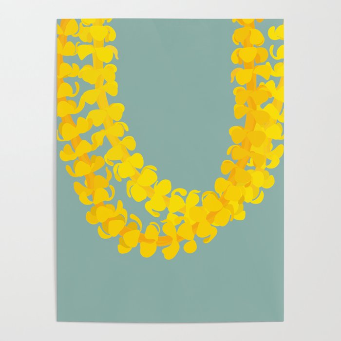 Puakenikeni lei drape on blue Poster Gallery Image 4