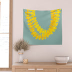 Puakenikeni lei drape on blue Wall Tapestry Gallery Image 2