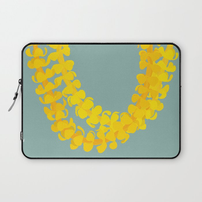 Puakenikeni lei drape on blue Laptop Sleeve Gallery Image 1