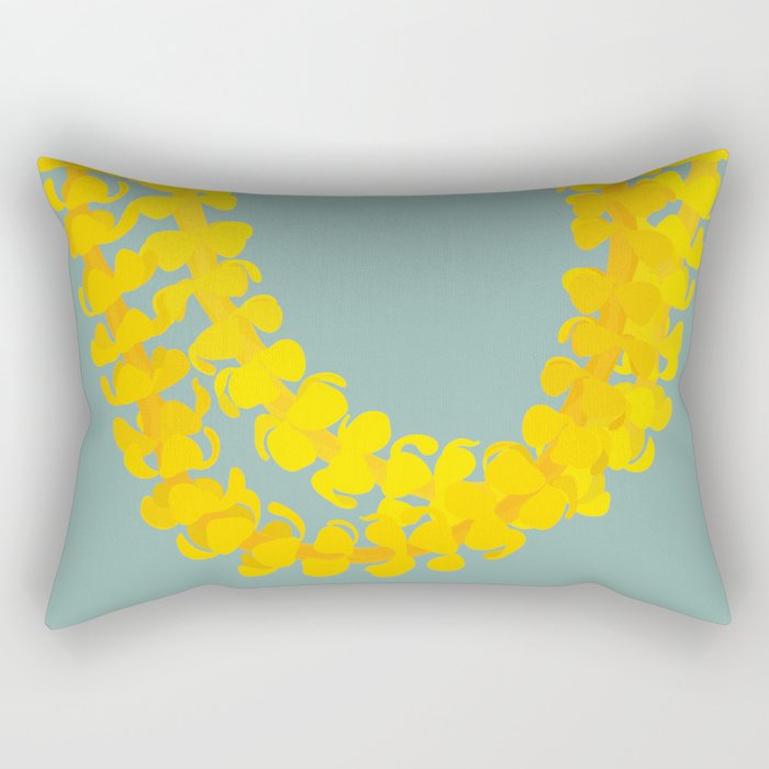 Puakenikeni lei drape on blue Rectangular Pillow Gallery Image 1
