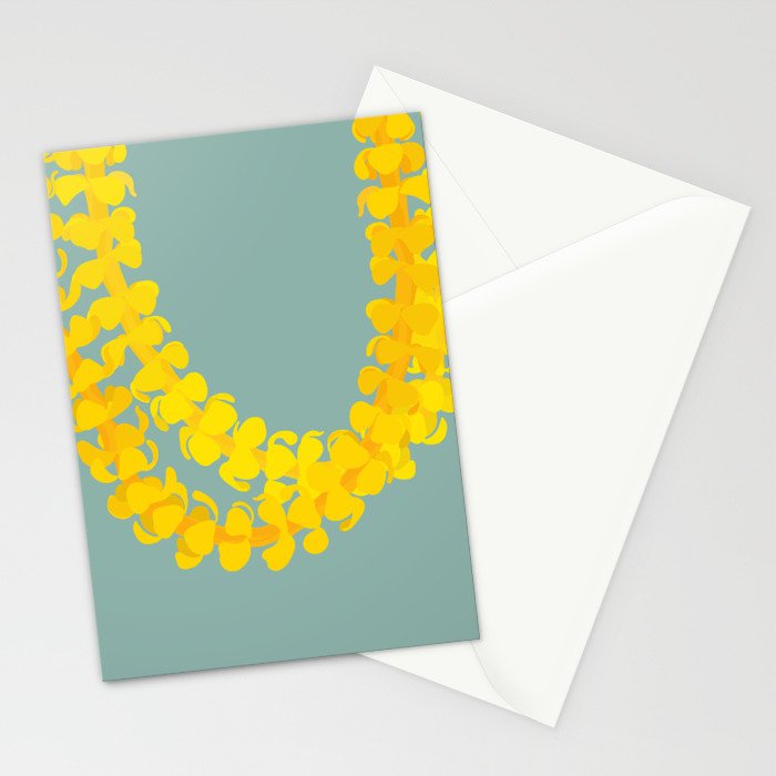 Puakenikeni lei drape on blue Stationery Card Gallery Image 2