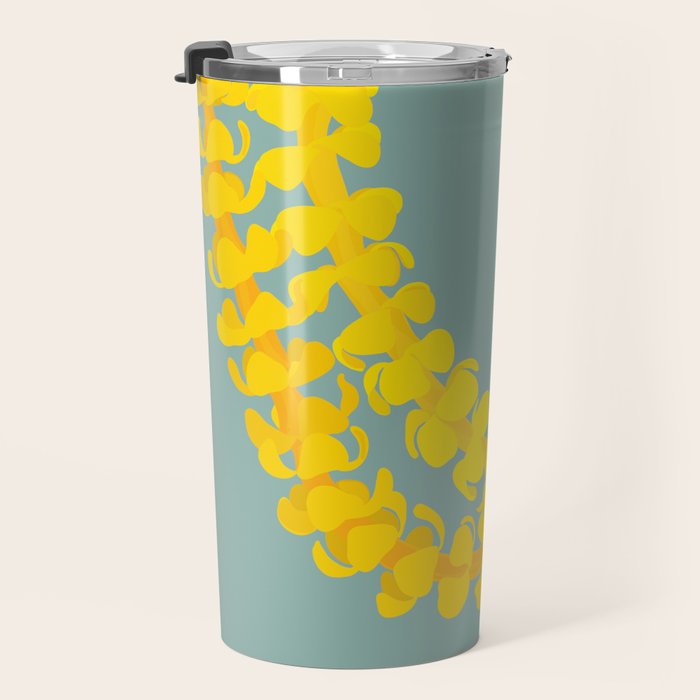 Puakenikeni lei drape on blue Travel Mug Gallery Image 3