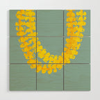 Puakenikeni lei drape on blue Wood Wall Art Gallery Image 1