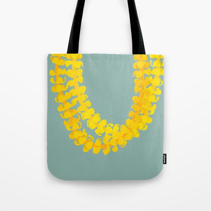 Puakenikeni lei drape on blue Tote Bag Gallery Image 1