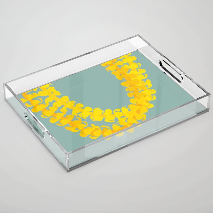 Puakenikeni lei drape on blue Acrylic Tray Gallery Image 1