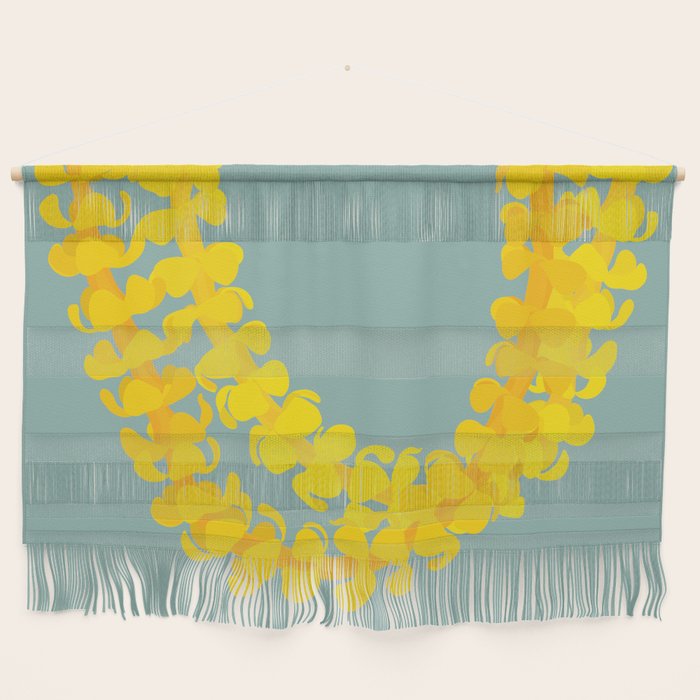 Puakenikeni lei drape on blue Wall Hanging Gallery Image 1