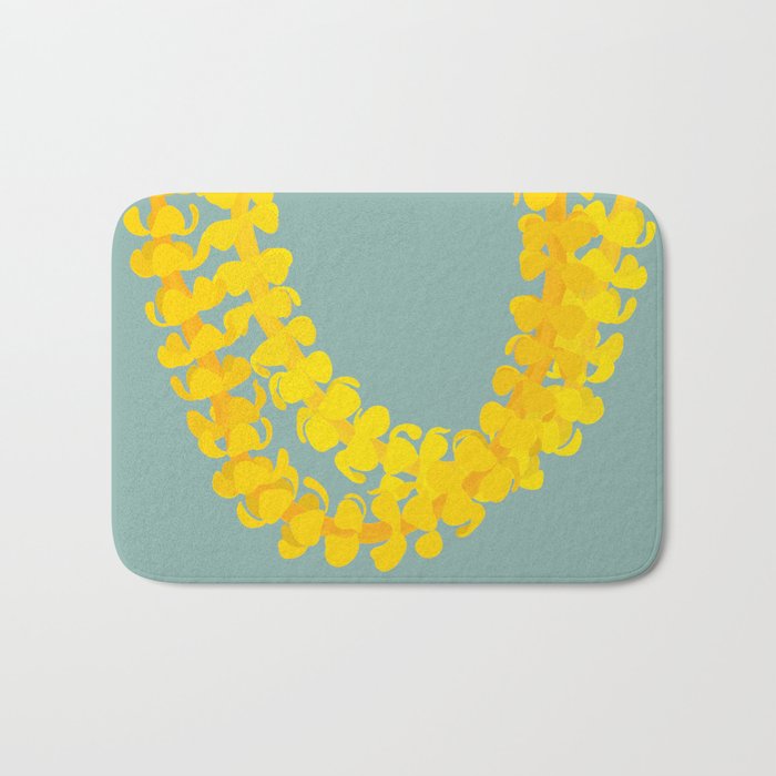 Puakenikeni lei drape on blue Bath Mat Gallery Image 1