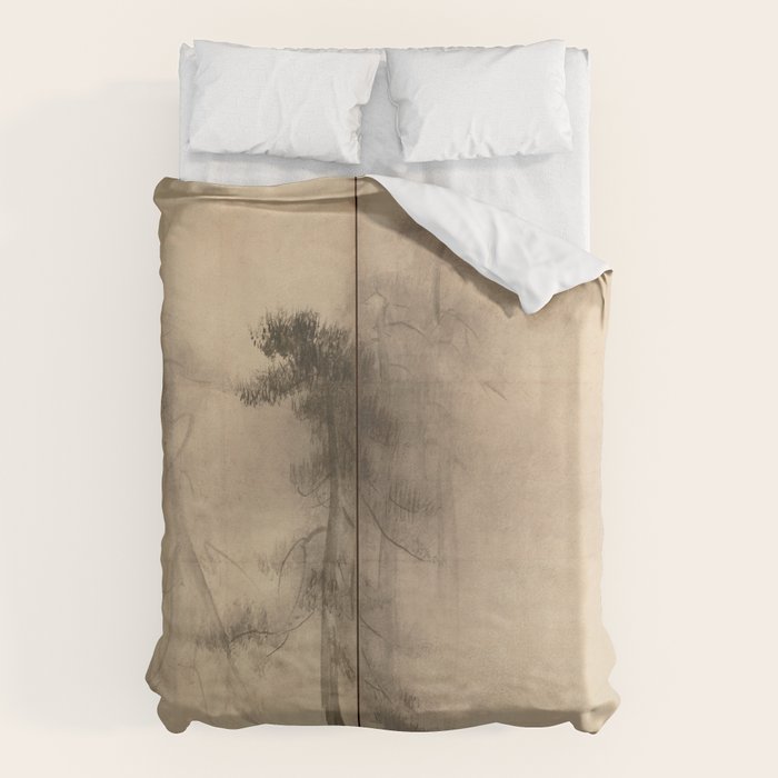 Pine Trees Six-Fold Azuchi-Momoyama Period Japanese Screen - Hasegawa Tohaku Duvet Cover Gallery Image 1