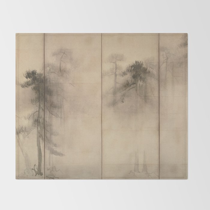 Pine Trees Six-Fold Azuchi-Momoyama Period Japanese Screen - Hasegawa Tohaku Throw Blanket Gallery Image 2