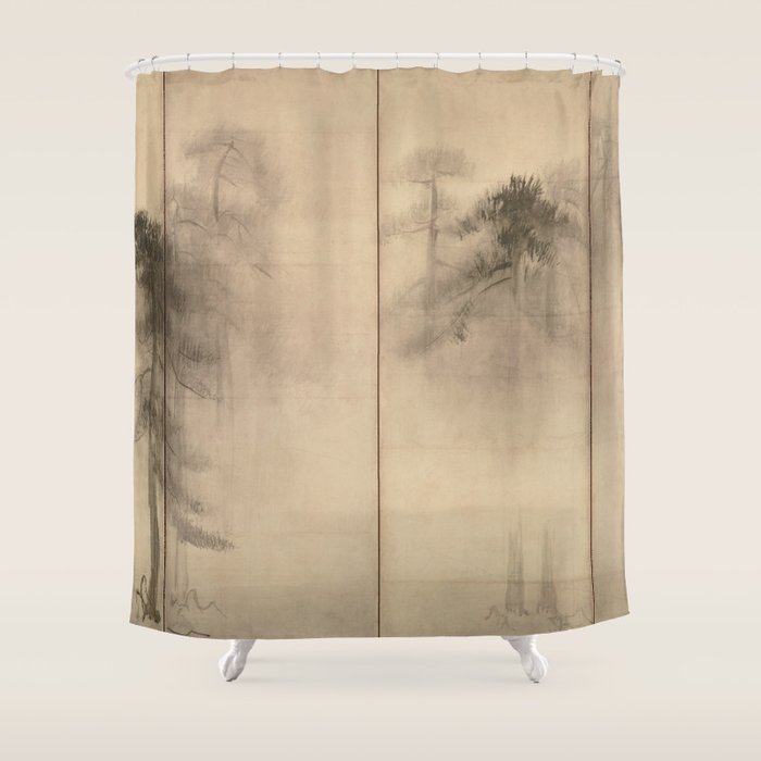Pine Trees Six-Fold Azuchi-Momoyama Period Japanese Screen - Hasegawa Tohaku Shower Curtain Gallery Image 1